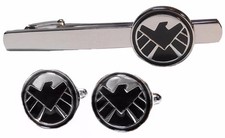 Marvel Agents of Shield Silvertone/Black Tie Clip  Cufflinks Set