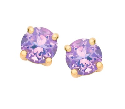 Runde Solitär-Ohrstecker 9 kt Gelbgold natürlicher Amethyst - Februar