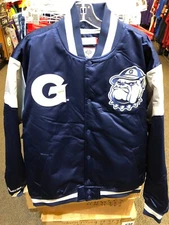 GEORGETOWN HOYAS   HEAVY WEIGHT SATIN  JACKET MENS NAVY BLUE MITCHEL & NESS