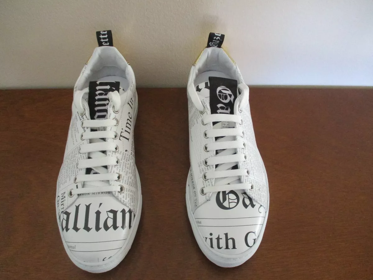 $440 John Galliano Allover Newspaper Print Mirror Sneakers 40 US 10 NEW