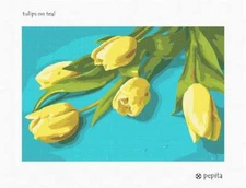 Tulips On Teal Needlepoint Kit or Canvas