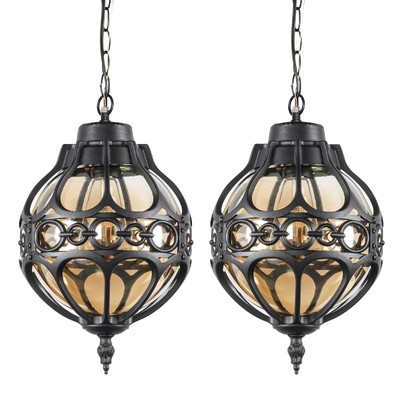 Globe Outdoor Pendant Lights for Porch Patio Garage Matte Black Aluminum Anti...