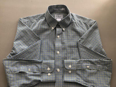 L.L. Bean  EUC Green Blue White Plaid Cotton Long Sleeve  S