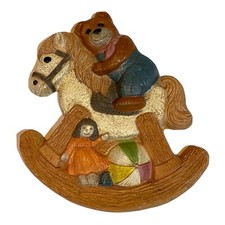Frankie's Designs 1986 TEDDY BEAR on ROCKING HORSE Wall Plaque Vintage Nursery
