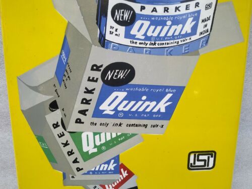 VINTAGE OLD ORIGINAL PORCELAIN ENAMEL AD SIGN PARKER QUINK INK PEN BOX FLANGE - Picture 5 of 12