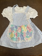 Vtg Buster Brown 2pcs Jumper Dress Overall Shirt Baby Girl Toddler Made in USA
