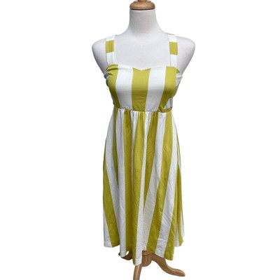 Boden Dress Sz 6P NWT Lucy Jersey Stripe Yellow Midi Sweetheart Beachy Coastal