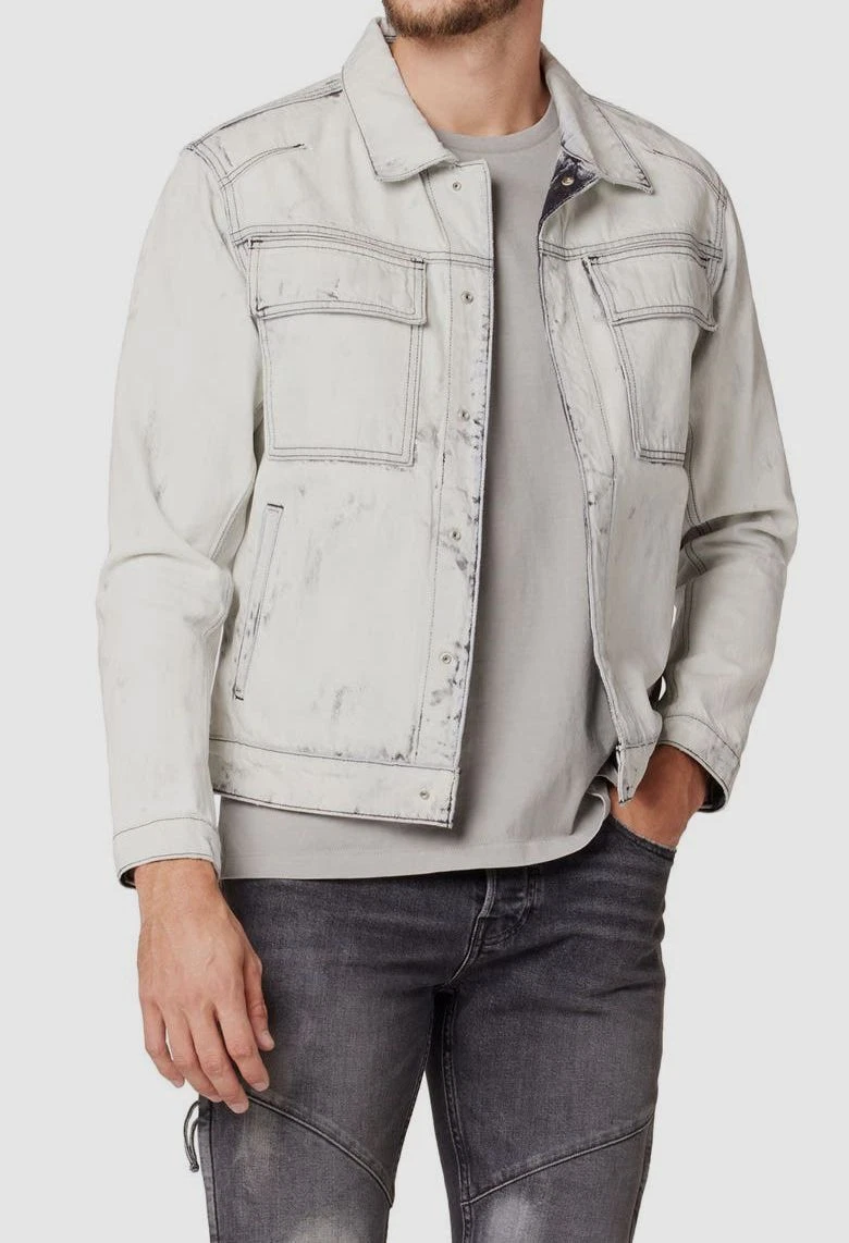 $395 Hudson Men's White Cotton Darted Trucker Jean Jacket Size M