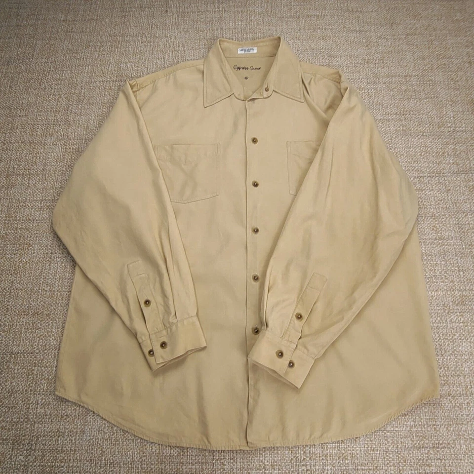 Cypress Grove Shirt Mens XL Tan Silk Blend Button Down Business Casual Career - Image 3 of 4