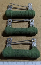 Lot of 3 Clarostat AC10F 12.5K Ohm 10 Watt 5% Inductive Wire-Wound Resistors