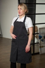 Black Premium Bib Apron Kitchen Chef Cooking Baking Stripped 2 Pockets Man/Woman