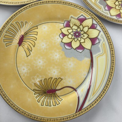 5 Yamasen 24K Gold Plated Floral Lotus 7-1/4  Dessert Plates JAPAN