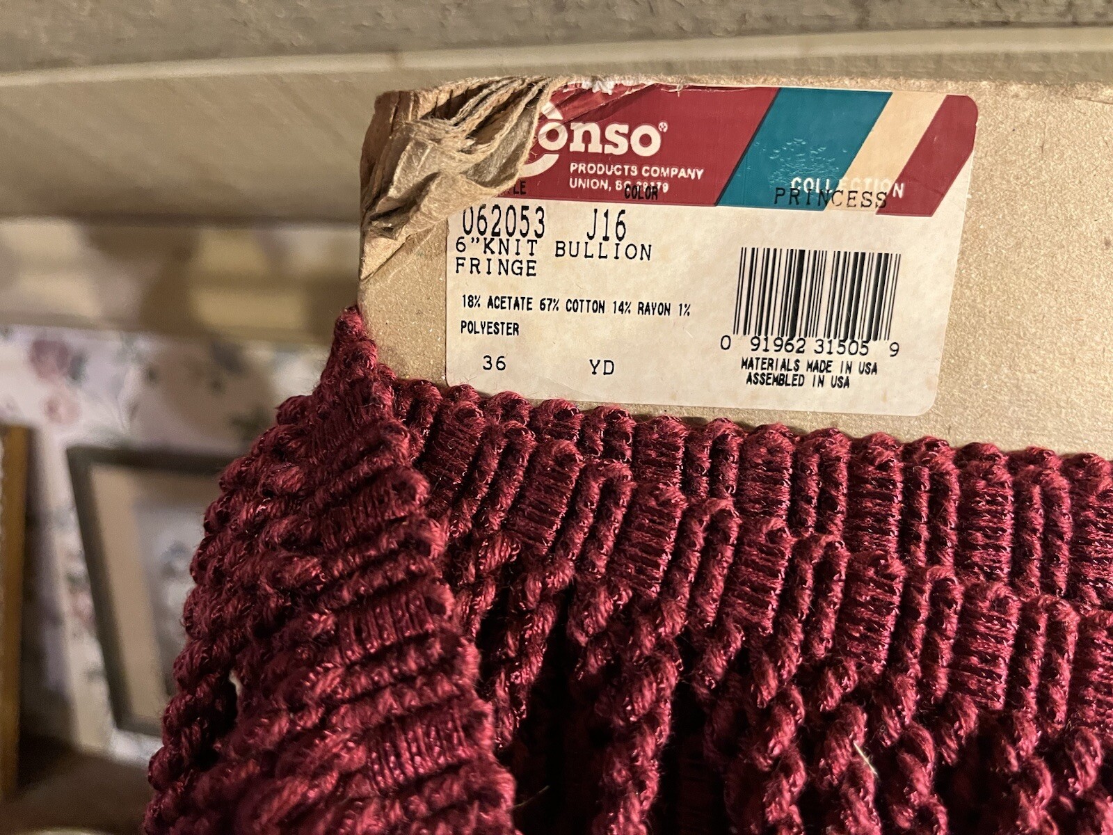 6” Bullion Fringe  In Cranberry J16, Conso  Cotton/Acetate Knit  6 Yards