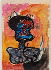 Jean-Michel Basquiat 0092  - Ink  Drawing on old paper