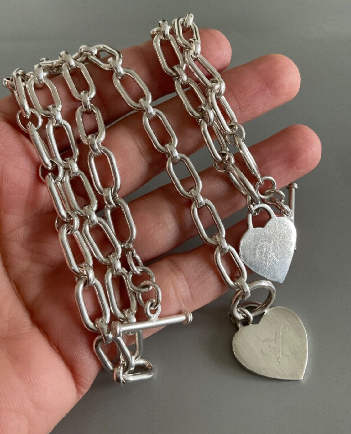 solid sterling silver 925 heart toggle charm chai… - image 2