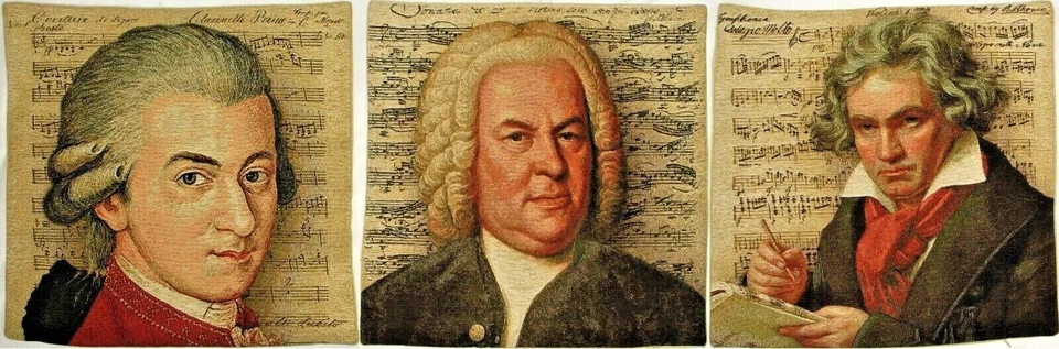 SET OF THREE 18" 45CM BELGIAN TAPESTRY CUSHION COVERS, MOZART, BACH & BEETHOVEN - Image 2 of 4
