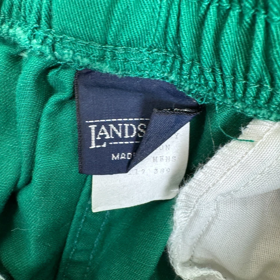 复古 Lands End 棉斜纹短裤男式大号绿色及膝跑步 Deadstock — 第 3/4 张图片