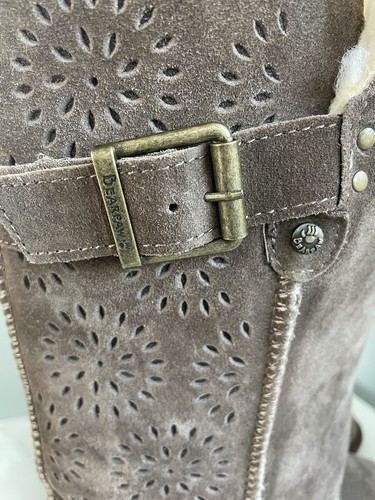 Stivali donna scamosciati alti BEARPAW taglia 10 pelliccia foderati finta fiori traforati marrone - Foto 8 di 14