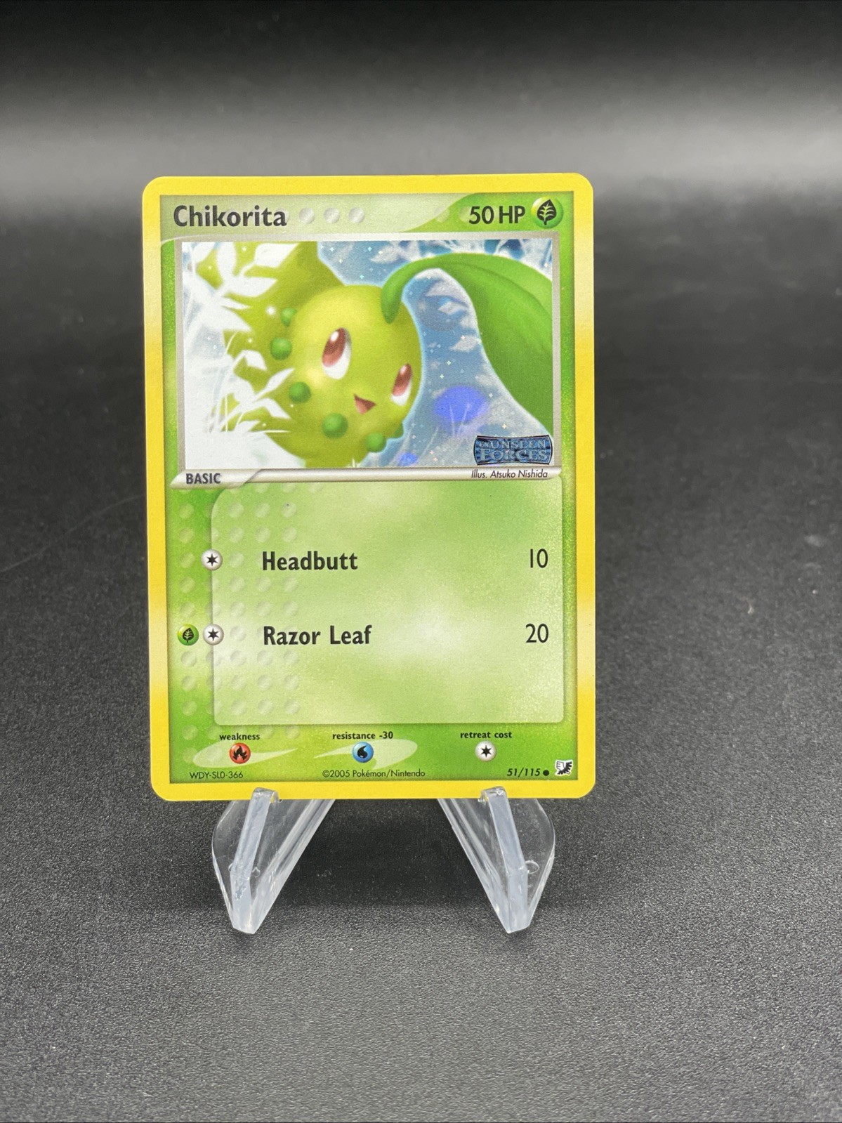 2005 Pokemon EX Unseen Forces Chikorita Reverse Holo #51/115 NM