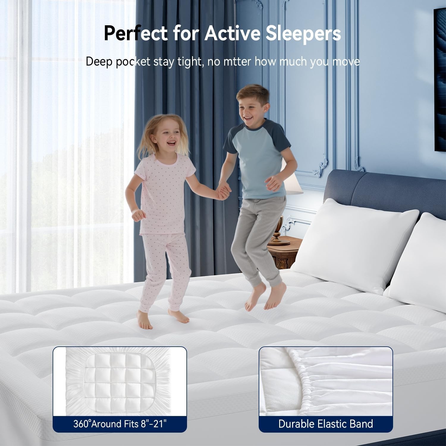 ELEMUSE 3" Cooling King Memory Foam Topper Bamboo Cover Hot Sleepers Washable