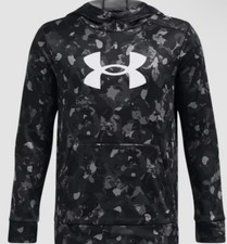 NEW Under Armour Boys Loose Fit Hoodie Jacket Black Gray Youth Large