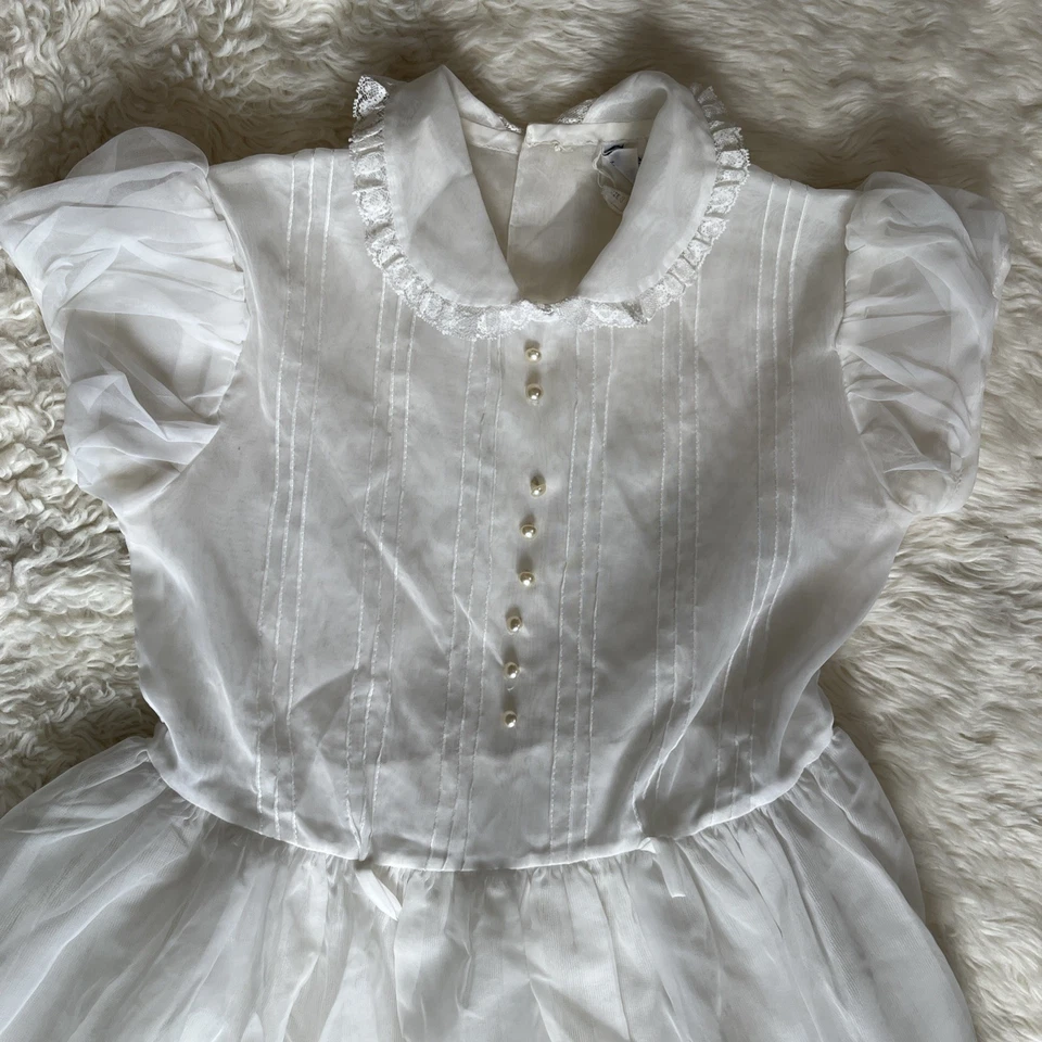 Vintage Girls CINDERELLA DRESS 8? Embroidered Sheer 60s Flower Girl 50s - Image 2 of 4