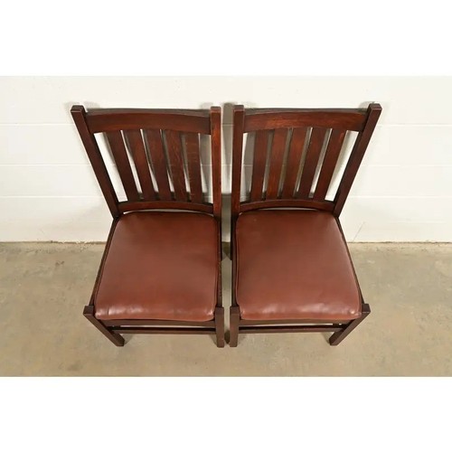 L. & J. G. Stickley Antique Mission Oak Arts & Crafts Side Chairs, Pair - Picture 4 of 13