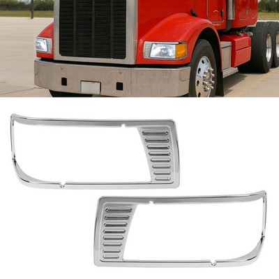 For Peterbilt 377 Turck Headlamp Headlight Bezel Chrome LH And RH Side #16-07213