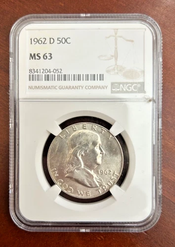 Franklin Half Dollar - 90% SILVER - 1962D - Graded - NGC - MS63