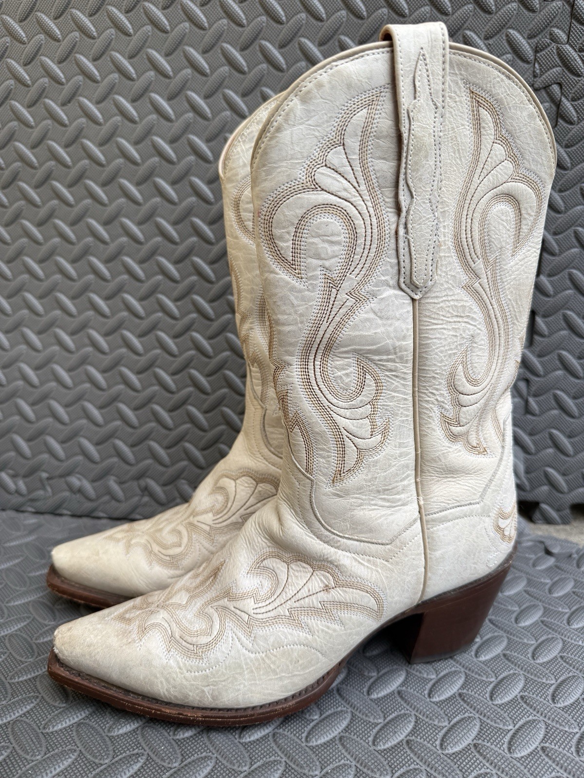 Dan Post Style 3248 Western Cowboy Boots Cream Leather Women’s Size 8