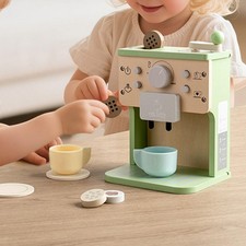 Wood Coffee Maker Playset Pretend Cooking Kitchen Montessori Toy for Kids