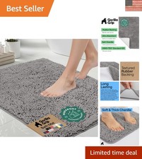 Ultra Absorbent Grey Bath Rug Mat - Thick Chenille with Rubber Backing 24x17