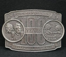 WB01127 VINTAGE 1976 COMMEMORATING 100 YEARS TELEPHONE INDUSTRY BELT BUCKLE