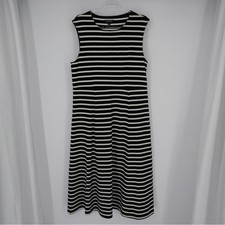 J. Crew Cap Sleeve Knit Cotton Midi Dress Striped Black/White Preppy Nautical L