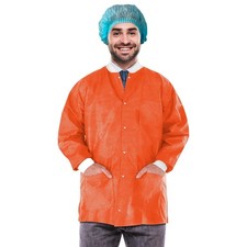 Orange Disposable Lab Jackets SMS 50 gsm Snaps 3 Pockets 100 Count X-Large