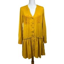 Maeve mustard Gold Rush shirtdress, small, artsy, fall, transitional, utility