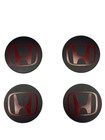 HONDA 69MM MATTE BLACK RED LOGO WHEEL CENTER CAPS SET 4 | ACCORD CIVIC CRV