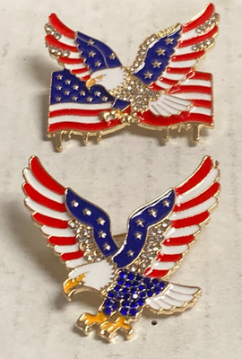 Pair 4th Of July 1.75''x1.75'' Flying Eagle Flag Gold Tone Pins/Brooches NWOT's