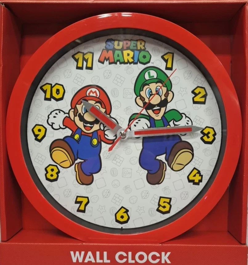Red Super Mario Wall Clock ~10" Analog Display Mario & Luigi Brand New/Sealed