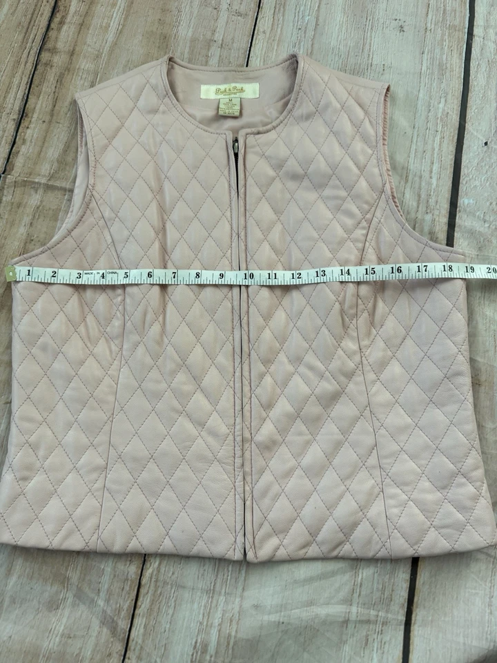 Chaleco de cuero de cordero Peck & Peck vintage para mujer acolchado forrado rosa mediano Foto 4 de 4