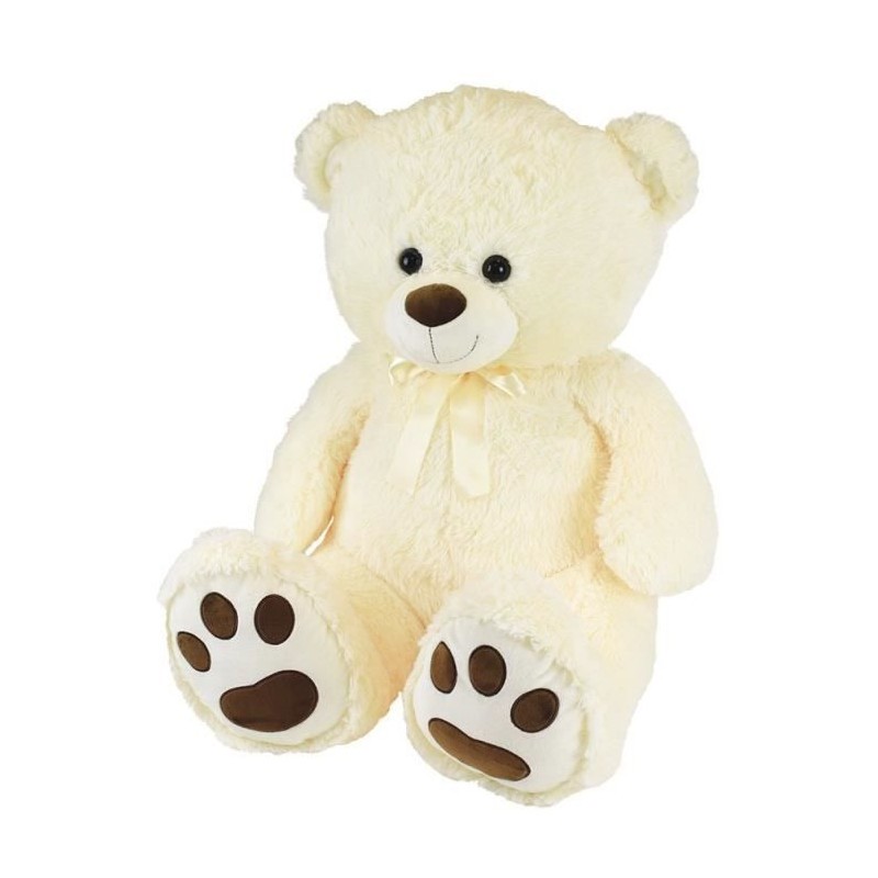 Ours en peluche 100 cm PLANET PLUCH crème avec nœud pour un cadeau de naissance mémorable