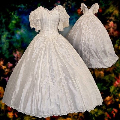 Vintage 1980er Pronuptia Rose Cinderella Ballkleid Brautkleid mit Schleppe Größe 10