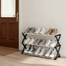 3-Tier Foldable Metal Shoe Rack, Large Capacity Compact Entryway Shoe Organizer