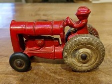 Vintage Original 1920s 1930s Red Arcade Cast Iron 3.5" Farm Tractor