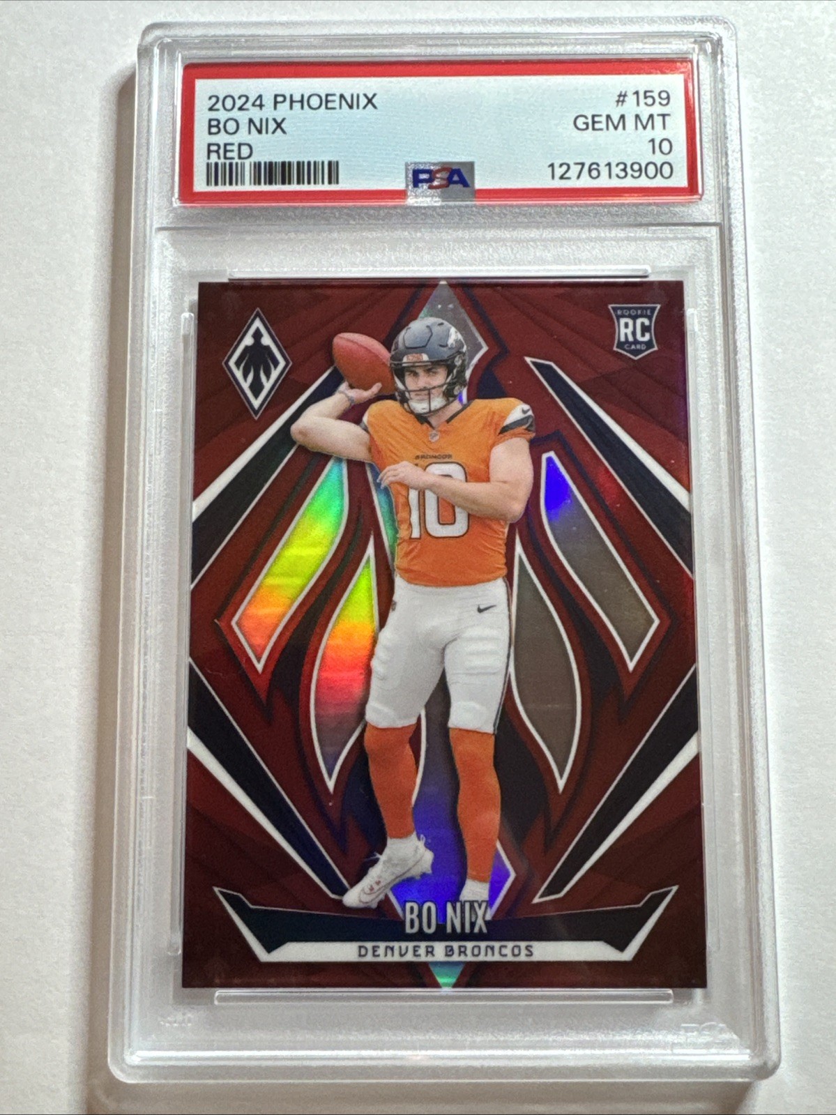 2024 Panini Phoenix Bo Nix #159 Red 64/99 PSA GEM MINT 10 POP 5