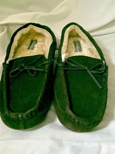 Eddie Bauer Fur Lined Suede Moccasin Slippers Rubber Sole Mens XL Size 11-12