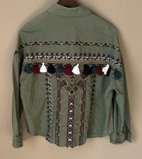 Zara Embroidered Jacket S Shacket Tassel Fringe Crop Festival Aztec