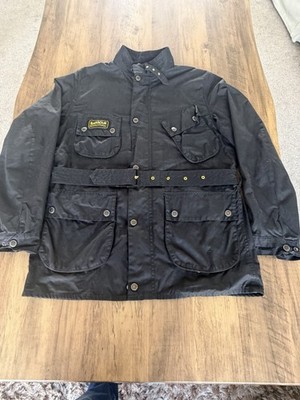 Men s Barbour International Slim Wax Jacket, Black, XL, Belted.