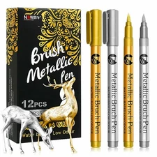 6 12Pcs Waterproof Permanent Paint Marker Pen, Gold and Silver Ink, Metallic
