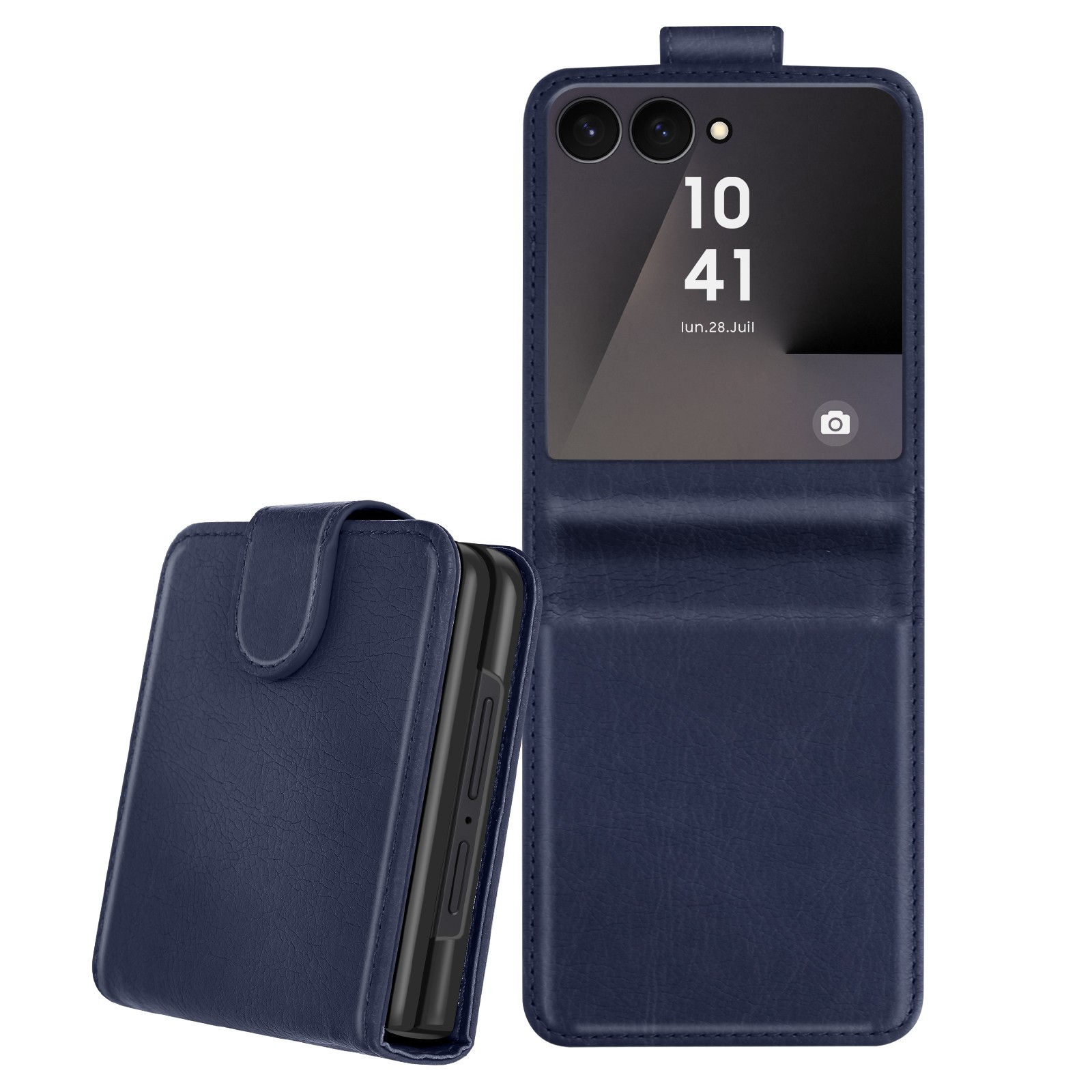Étui clapet Z Flip 7 Avizar bleu à motif capitonné et compartiment carte intégré